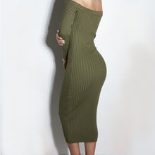 Women Sheath Slash neck package hip dress solid long sleeve off the shoulder clubwear bodycon vestidos M0615