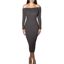 Women Sheath Slash neck package hip dress solid long sleeve off the shoulder clubwear bodycon vestidos M0615