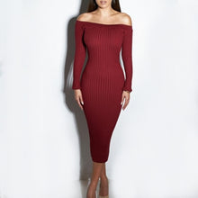 Women Sheath Slash neck package hip dress solid long sleeve off the shoulder clubwear bodycon vestidos M0615