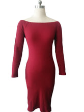 Women Sheath Slash neck package hip dress solid long sleeve off the shoulder clubwear bodycon vestidos M0615