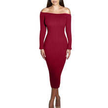 Women Sheath Slash neck package hip dress solid long sleeve off the shoulder clubwear bodycon vestidos M0615