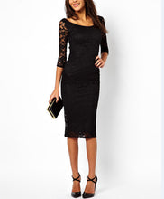 Women Slim Sexy Dresses Vestidos Women Half Lace Sleeve Patchwork Knee-Length Dress X0300
