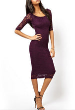 Women Slim Sexy Dresses Vestidos Women Half Lace Sleeve Patchwork Knee-Length Dress X0300