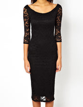 Women Slim Sexy Dresses Vestidos Women Half Lace Sleeve Patchwork Knee-Length Dress X0300