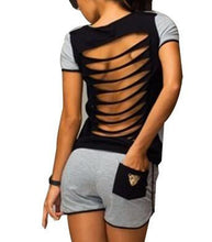 Women Sport Suit Sexy T-shirt Suit Hollow Out Sexy Sport Suits Women Jumpsuits Women Top + shorts Black Gray M0318