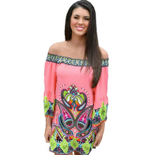 women-dress-off-shoulder-flare-sleeves-slash-neck-sexy-dress-printing-sundress-beach-dress-vestidos-pink BBL