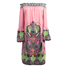 women-dress-off-shoulder-flare-sleeves-slash-neck-sexy-dress-printing-sundress-beach-dress-vestidos-pink BBL
