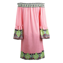 women-dress-off-shoulder-flare-sleeves-slash-neck-sexy-dress-printing-sundress-beach-dress-vestidos-pink BBL