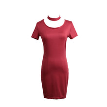 women-dress-short-sleeve-solidcolor-mini-office-dress-clubwear-party-sexy-dresses-black-red BBL