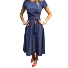 women-dresses-casual-short-sleeve-o-neck-blue-a-line-polka-dot-dress-with-sashes-womens-clothing-plus-size BBL