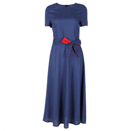 women-dresses-casual-short-sleeve-o-neck-blue-a-line-polka-dot-dress-with-sashes-womens-clothing-plus-size BBL