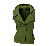 Women Sweashirt Multicolor Zipper Tank Casual Solid Hoodies with Hat Sleeveless V-neck Tops M0611