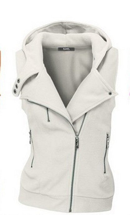 Women Sweashirt Multicolor Zipper Tank Casual Solid Hoodies with Hat Sleeveless V-neck Tops M0611