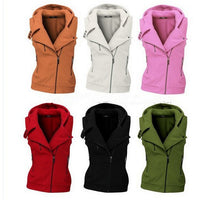 Women Sweashirt Multicolor Zipper Tank Casual Solid Hoodies with Hat Sleeveless V-neck Tops M0611