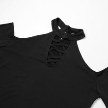 women-t-shirt-hollow-out-keyhole-halter-neck-top-long-sleeves-cold-shoulder-top-solid-slim-casual-tee-top-black BBL
