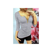 Women T shirt Sexy V Neck Zipper T shirts Plus Size Women Tops Slim Femininas Top Tees Long Sleeved Women Clothing