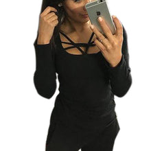 Women T shirt Casual Long Sleeve Hollow Out Spaghetti Strap Slim Long Sleeve Tops Tees Bandage T Shirts Top Femme GV399