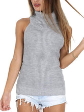 Women Tanks Top Sexy Backless Sleeveless Sweater Woolen Turtle Neck Sexy Knitting Halter Solid Tops Fitness Camisole Tops M0438