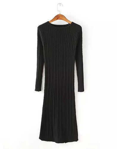Women Twisted Back Slit Sweater Dress Solid dames Kleding jerseis knitted pull Femme Long Jumper midi pullover Sweater Dresses