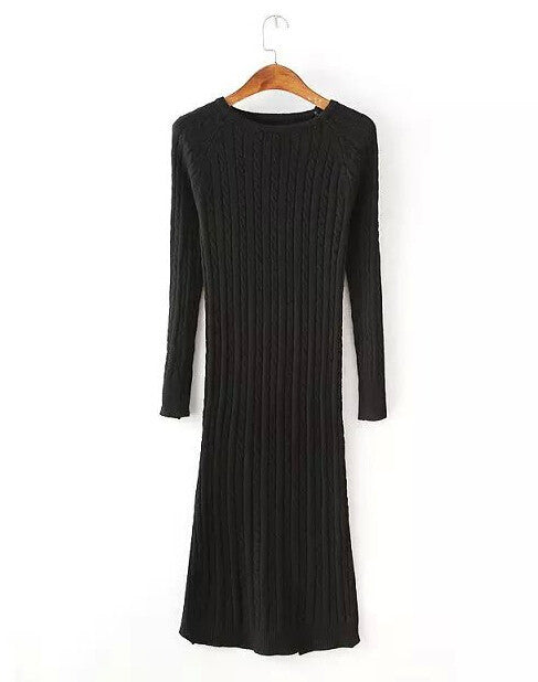 Women Twisted Back Slit Sweater Dress Solid dames Kleding jerseis knitted pull Femme Long Jumper midi pullover Sweater Dresses