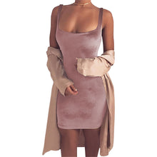 Women Velvet Bodycon Dress Sexy Scoop Collar Sleeveless Spaghetti Strap Club Mini Velvet Dress Robe Velours Strap Vestidos