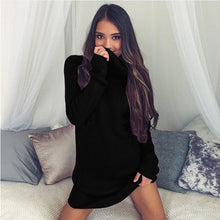Women Knitted Sweater Dress Full Sleeve Turtleneck Sweater Dress Loose Solid Casual Mini Dress Vestidos GV380