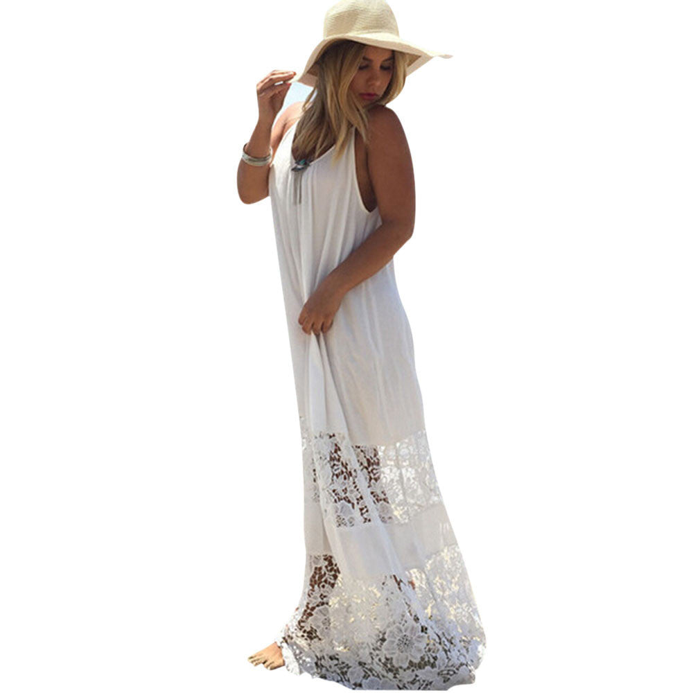 Women beach dress dress chiffonwomen dress Sexy Casual Lace Long Maxi Party Beach Dress vestido plus size