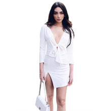 Women's Sexy V Neck Long Sleeve Dress Bowknot Split Dresses Bandage vestidosSilk Plus Size