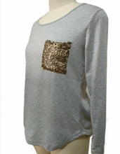 Women's Casual Sequins Pocket T Shirt O Neck Long Sleeve Loose Tops Pullover Solid t-shirts Plus Size M0185