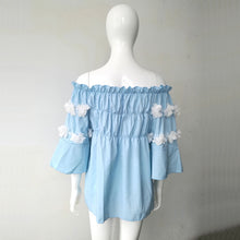 Women's Blouses Beach Women Tops Cute Flowers Off Shoulder Blouses And Shirts Slash Neck Flare Sleeve Shirt