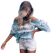 Women's Blouses Beach Women Tops Cute Flowers Off Shoulder Blouses And Shirts Slash Neck Flare Sleeve Shirt