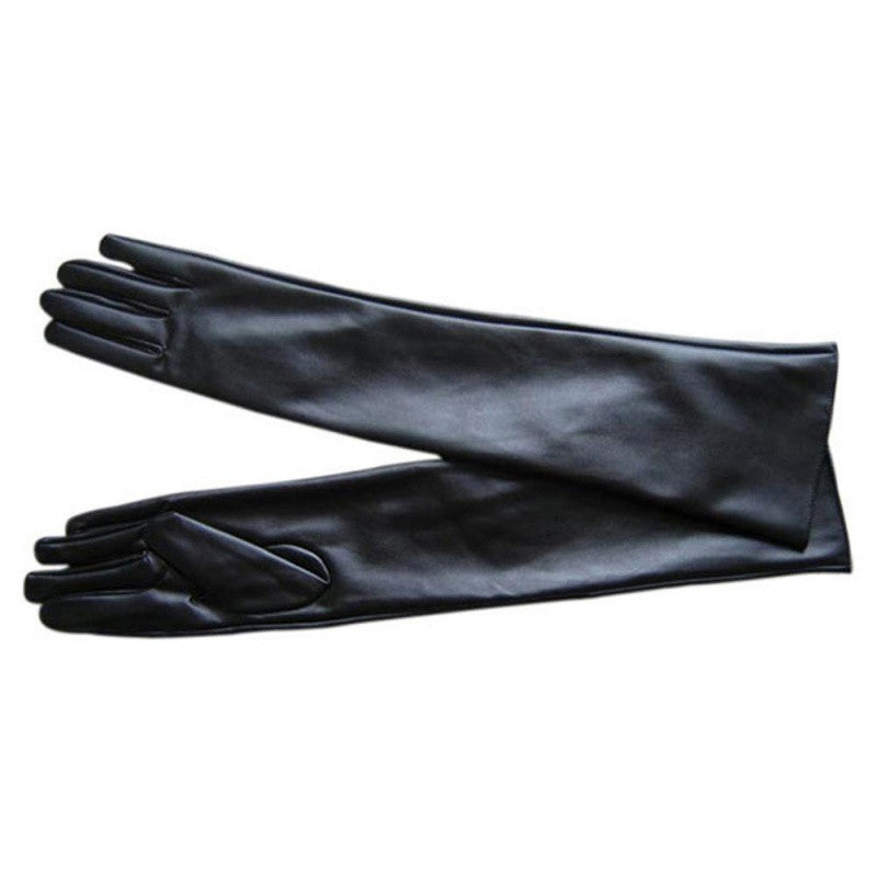 womens-faux-leather-elbow-gloves-long-gloves-warm-lined-finger-gloves-new-y8 BBL