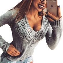 Women's Knitted Sweater V-Neck Hollow Out Pullover Sexy Casual Knitwear Jumper Long Sleeve Sweaters Top GV462