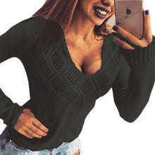 Women's Knitted Sweater V-Neck Hollow Out Pullover Sexy Casual Knitwear Jumper Long Sleeve Sweaters Top GV462