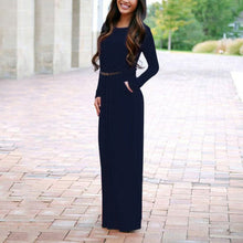 Women's O Neck Casual Maxi Dress Long Sleeve Sexy Club Dresses Party Solid Dress Vestidos With Belt Clothings LX222