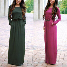 Women's O Neck Casual Maxi Dress Long Sleeve Sexy Club Dresses Party Solid Dress Vestidos With Belt Clothings LX222