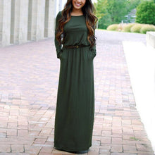 Women's O Neck Casual Maxi Dress Long Sleeve Sexy Club Dresses Party Solid Dress Vestidos With Belt Clothings LX222