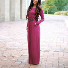Women's O Neck Casual Maxi Dress Long Sleeve Sexy Club Dresses Party Solid Dress Vestidos With Belt Clothings LX222
