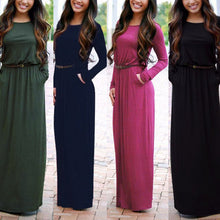 Women's O Neck Casual Maxi Dress Long Sleeve Sexy Club Dresses Party Solid Dress Vestidos With Belt Clothings LX222
