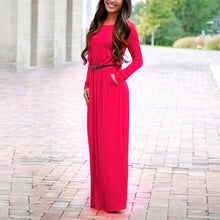 Women's O Neck Casual Maxi Dress Long Sleeve Sexy Club Dresses Party Solid Dress Vestidos With Belt Clothings LX222