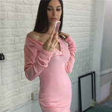 Women's Sexy Bodycon Dress Off Shoulder Knitted Dress Robe Button Slim Wrap Dress Long Sleeve Dresses Women