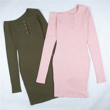 Women's Sexy Bodycon Dress Off Shoulder Knitted Dress Robe Button Slim Wrap Dress Long Sleeve Dresses Women