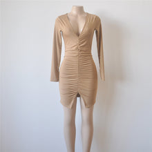 Women's Sexy Bodycon Dress Split Draped Club Dresses Deep V Slim Wrap Dress Long Sleeve Robe Femme