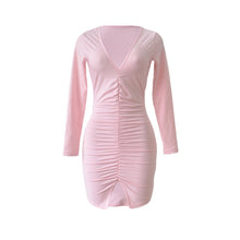Women's Sexy Bodycon Dress Split Draped Club Dresses Deep V Slim Wrap Dress Long Sleeve Robe Femme