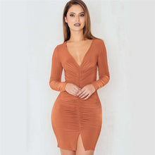 Women's Sexy Bodycon Dress Split Draped Club Dresses Deep V Slim Wrap Dress Long Sleeve Robe Femme