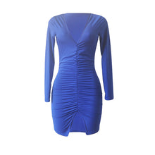 Women's Sexy Bodycon Dress Split Draped Club Dresses Deep V Slim Wrap Dress Long Sleeve Robe Femme
