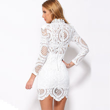 Women's Sexy Club Dress White Black Embroidery Floral Celebrity Bodycon Bandage Dress Long Sleeve Hollow Lace Dress