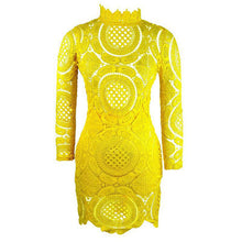 Women's Sexy Club Dress White Black Embroidery Floral Celebrity Bodycon Bandage Dress Long Sleeve Hollow Lace Dress