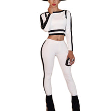 Women's Sexy Two Piece Outfit Black White Patchwork Women Jumpsuit Side Zipper Tracksuit Set Skinny Bodycon Jumpsuit