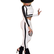 Women's Sexy Two Piece Outfit Black White Patchwork Women Jumpsuit Side Zipper Tracksuit Set Skinny Bodycon Jumpsuit